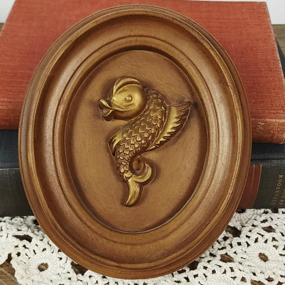 Vintage Chalkware‎ Fish Wall Plaque, Brown and Gold